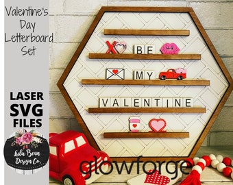 Valentine's Day Valentine Letterboard Shapes SVG Wood Glowforge Digital Cut File Laser Wood Cutting