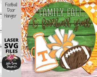 Family Fall and Football Yall Round Digital Cut File Laser Wood Cutting SVG door hanger template