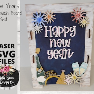 Happy New Year Years Eve Interchangeable Chalkboard Sandwich Board Set SVG file Digital Cut File Laser Wood Cutting template