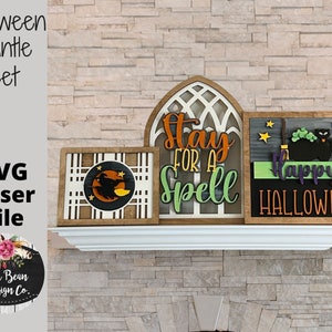 Interchangeable Mantle Set of 3 Halloween Signs SVG File Digital Cut Laser Wood Glowforge template