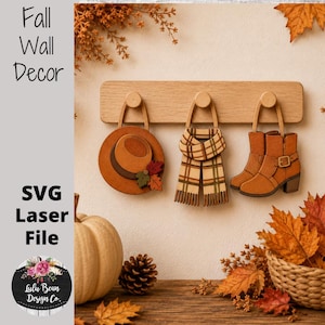 Interchangeable Fall Hat Scarf Boots Decor Wall Peg Hanging Set of 3 Pieces SVG File  Digital Cut Laser Wood Glowforge template