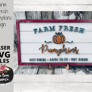 Farm Fresh Pumpkins Patch Fall Sign SVG Laser Glowforge Archivo Madera Corte digital
