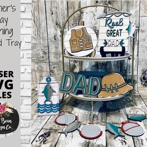 Father&#39;s Day Fishing Tiered Tray SVG Digital Cut File Glowforge Laser Wood template