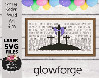 Easter Spring Cross Jesus Scripture Engraved Word Sign SVG Digital Cut File Laser Glowforge Wood