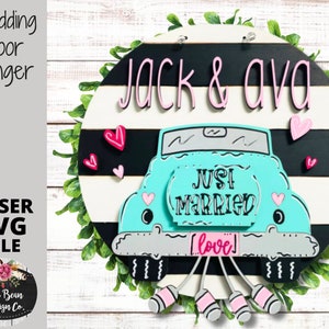 Just Married Car Cans Door Hanger Split Option Sign SVG File Digital Laser Wood Glowforge template