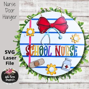 School Nurse Door Hanger Name Sign SVG Laser file Wood Digital Cutting Glowforge
