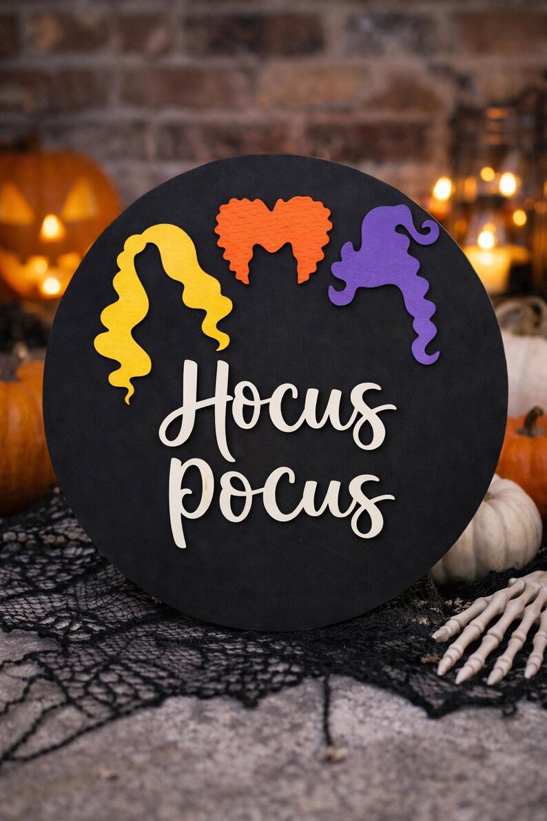 Hocus Pocus Round Sign Cutout Shapes, Door Hanger Unfinished Wood Laser ...