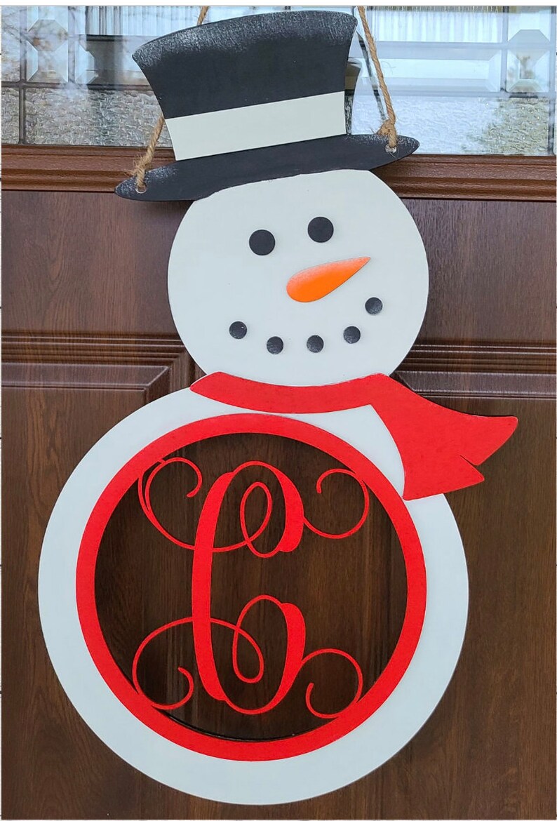 Snowman Monogram Door Hanger Sign Cutout Shapes, Unfinished Wood Laser ...