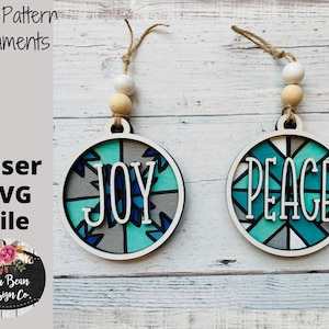 Quiltpatroon ronde ornament set vreugde vrede familie liefde SVG-bestand laser glowforge hout kerst gepersonaliseerd digitaal snijden snijden