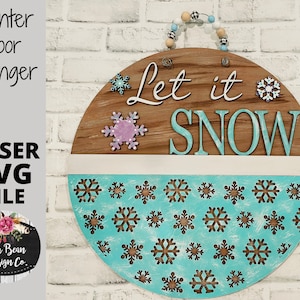 Let it Snow Round Door Hanger SVG laser file Wood Digital Cutting Glowforge