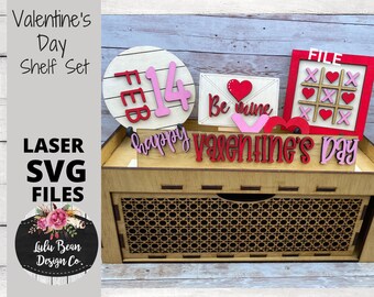 Valentine's Day Decor Shelf Sitter Set SVG Wood Glowforge Digital Cut File Laser Wood Cutting Interchangeable