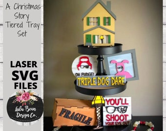 A Christmas Story Inspired Ralphie Leg Lamp Tiered Tray Kit Sign Shiplap Wood Digital Cut File Laser Cutting svg pdf jpg dxf