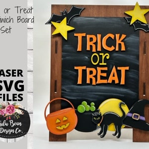 Trick or Treat Halloween Interchangeable Chalkboard Sandwich Board Set SVG file Digital Cut File Laser Wood Cutting template