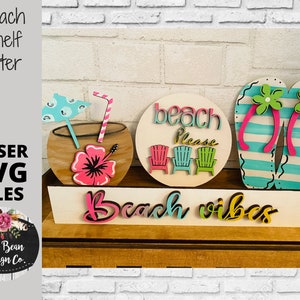 Beach Summer Flip Flop Cocktail Decor Shelf Sitter Set SVG Wood Glowforge Digital Cut File Laser Wood Cutting Interchangeable