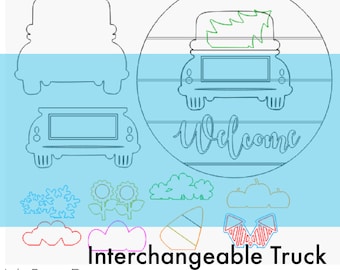 Interchangeable Vintage Truck Back Attachments Digital Cut Sign Shiplap File Laser Wood Cutting svg jpg door hanger template