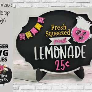 Fresh Squeezed Lemonade Tabletop Sign with Easel Wood Sign Door Hanger Template Glowforge File Digital Cut File Laser Cutting SVG