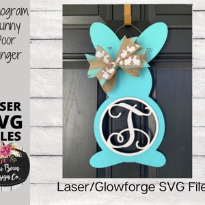 Bunny Easter Monogrammed Door Hanger Digital Cut File Laser Wood Cutting SVG template