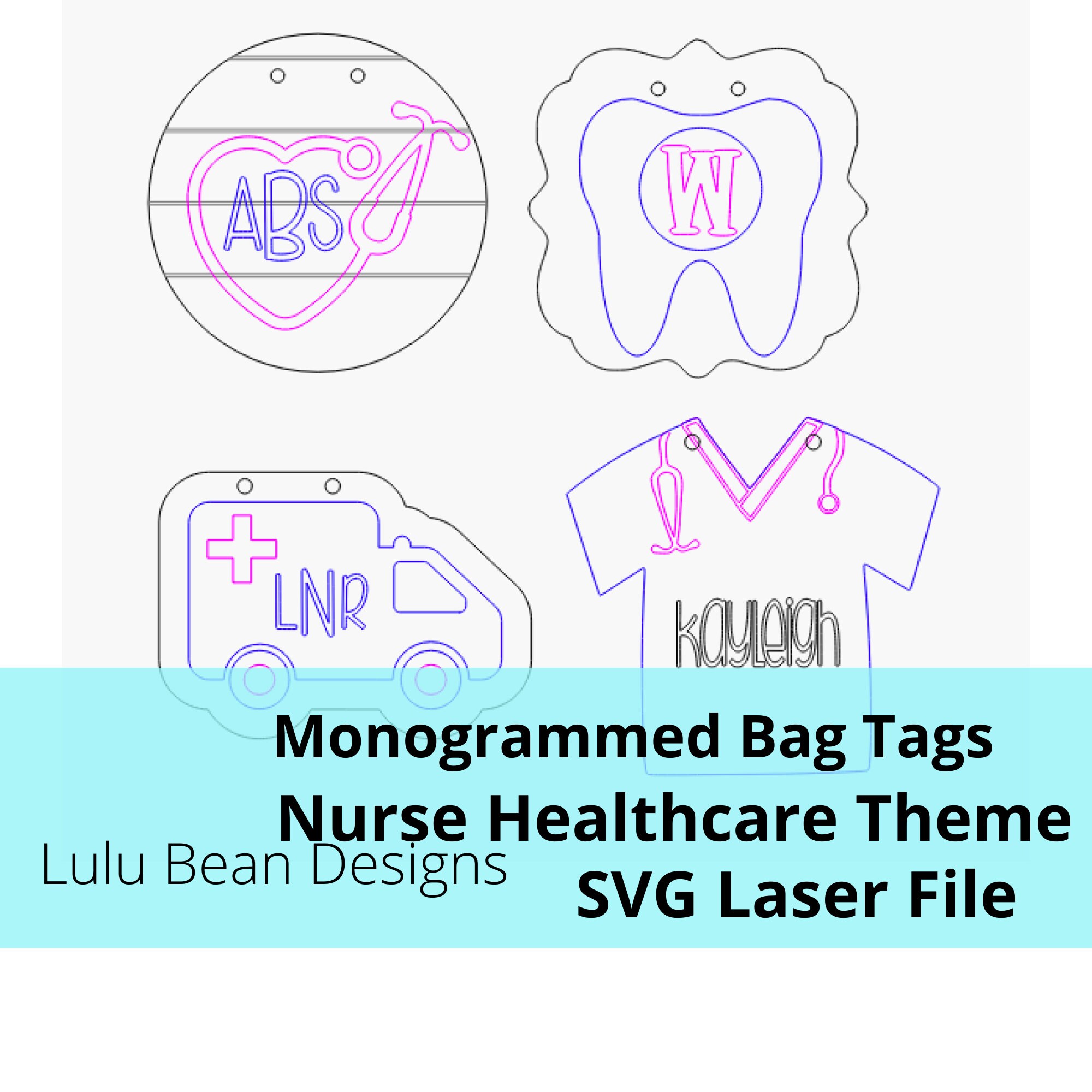 Nurse Healthcare Dental Bogg Bag Tags Monogram Monogrammed Kit Wood  Glowforge SVG File Digital Cut Laser Cutting