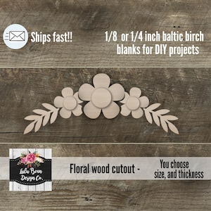Wood Floral Flowers Swag Cutout Shape, Unfinished Wood Laser Cut Shape, DIY Craft Supply, Many Size Options, Blank Wood Shapes