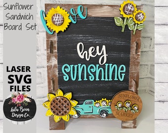 Zonnebloem verwisselbare schoolbord Sandwich Board Set SVG-bestand digitale cut-bestand laser hout snijden sjabloon