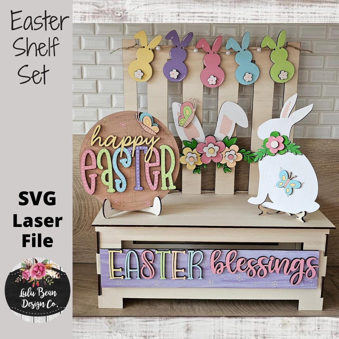 Easter Blessings Spring Bunny Shelf Sitter Tiered Tray Set SVG Wood ...
