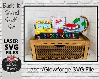 School Days Back to School Teacher Decor Shelf Sitter Set SVG Wood Glowforge Digital Cut File Laser Wood Cutting Interchangeable