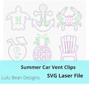 Zomer Thema Monogram Auto Luchtverfrisser Etherische Olie SVG laser Glowforge bestand