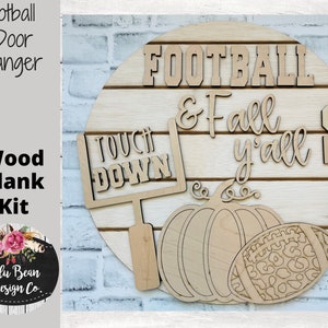 Football and Fall Y&#39;all Leopard Round Sign Cutout Shapes, Door Hanger Unfinished Wood Laser Cut, DIY, Many Size Options, Blank