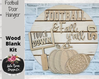 Football and Fall Y'all Leopard Round Sign Cutout Shapes, Door Hanger Unfinished Wood Laser Cut, DIY, Many Size Options, Blank