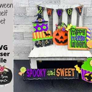 Halloween Sweet and Spooky Cake  Cupcake Decor Shelf Sitter Set SVG Wood Glowforge Digital Cut File Laser Wood Cutting Interchangeable