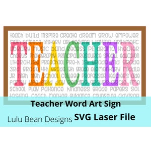 Teacher Word Art Sign Digital Cut File Laser Wood SVG cutting template Glowforge