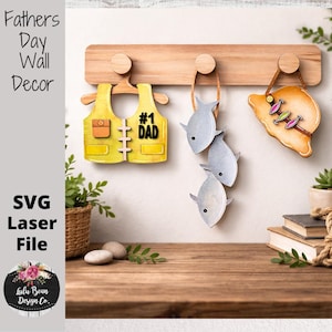 Interchangeable Fathers Day Fishing Decor Wall Peg Hanging Set of 3 Pieces SVG File  Digital Cut Laser Wood Glowforge template