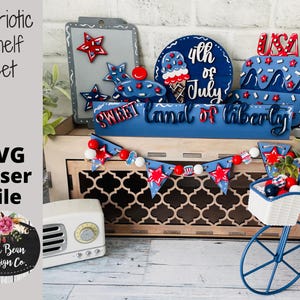 Sweet Land of Liberty Patriotic Cake Decor Shelf Sitter Set SVG Wood Glowforge Digital Cut File Laser Wood Cutting Interchangeable
