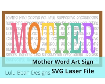 Mother Word Art Sign Digital Cut File Laser Wood SVG cutting template Glowforge