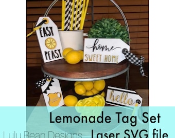 Lemonade Wood Tag Tags Tier Tiered Tray Sign Digital Cut File Laser Wood Cutting svg pdf jpg dxf template
