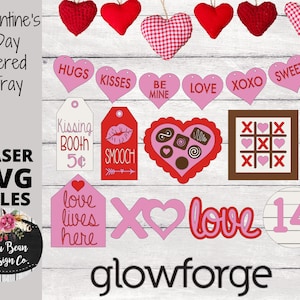 Valentine&#39;s Day Tiered Tray Set Digital Cut Files Glowforge Laser Wood Cutting SVG template