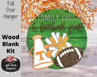 Family Fall and Football Yall Round Sign Cutout Shapes, Door Hanger Unfinished Wood Laser Cut, DIY, Many Size Options, Blank