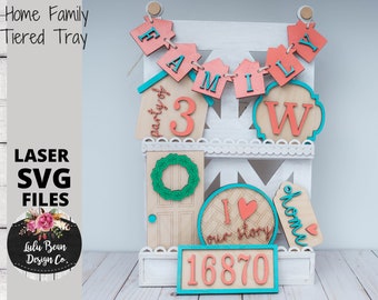 Family Home Monogram Tiered Tray One Sheet Wonder SVG file Wood Glowforge File Sign Digital Cut File Laser Cutting