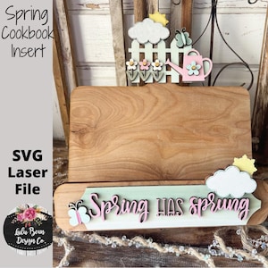 Kokbokshållare Set Våren har sprungit trädgård Utbytbar SVG-fil Två storlekar Säsongsbetonad Digital Cut-fil Laser Glowforge Wood