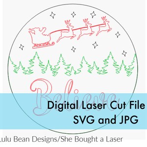 Santa Bäume Reinde Silhouette glauben Weihnachten Tür Aufhänger Digital Schnitt Dateien Laser Holz schneiden SVG Vorlage rund