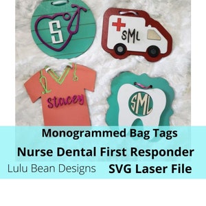 Enfermeira cuidados de saúde dental bogg saco tags monograma kit monogramado madeira glowforge svg arquivo corte digital corte a laser