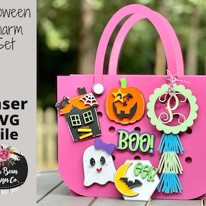 Halloween Beach Bag Charm Set of 5 Interchangeable SVG file Digital Cut File Laser Glowforge Wood Cutting template