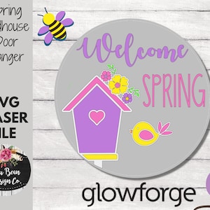 Birdhouse Door Hanger SVG file Easter Spring Sign Digital Cut File Laser Wood Round cutting template