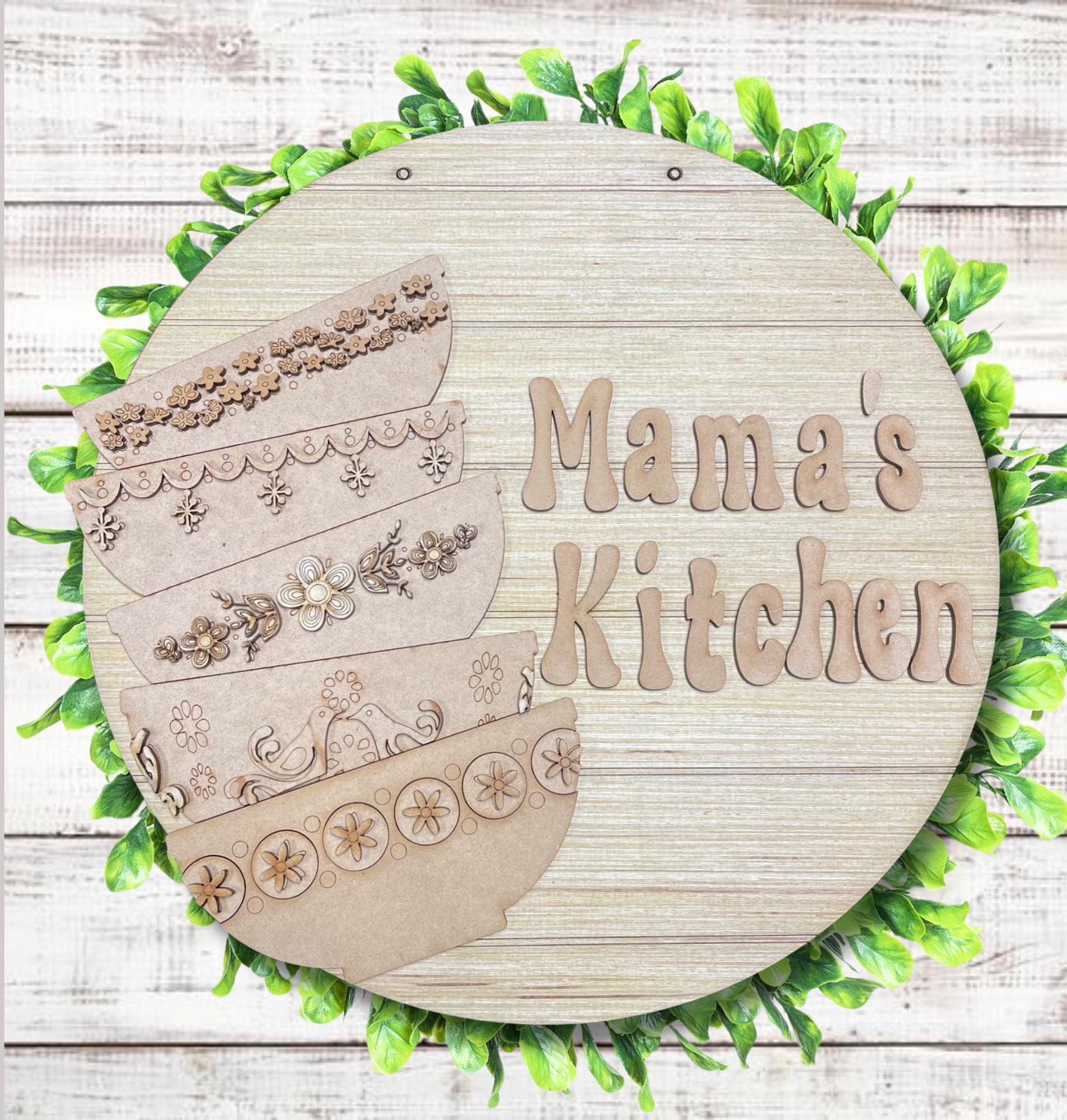 Vintage Kitchen Bowl Mom Grandma Round Door Hanger Sign SVG Laser