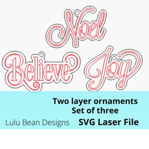 Navidad Word Ornament SVG Digital File Shiplap Opción Believe Joy Noel Wood Laser Glowforge Cut File