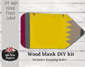 Pencil Door Hanger Teacher Cutout Shape, Unfinished Wood Laser Cut Shape, DIY Craft Supply, Many Size Options, Blank