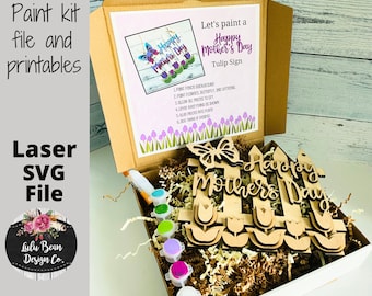 Happy Mother's Day Floral Butterfly Wood Box DIY Paint Kit SVG Digital Cut File Glowforge Laser Wood template