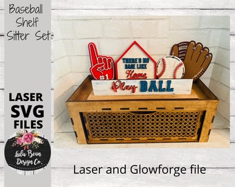 Baseball Decor Shelf Sitter Set SVG Wood Glowforge Digital Cut File Laser Wood Cutting Interchangeable