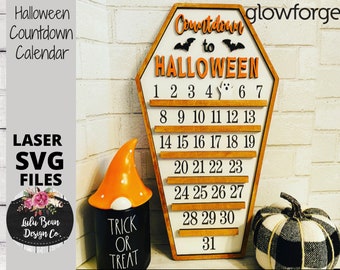 Countdown to Halloween Coffin Calendar Ghost SVG laser file Wood Digital Cutting Glowforge
