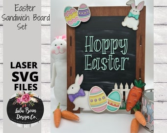 Hoppy Easter verwisselbaar schoolbord Sandwich Board Set SVG-bestand Digital Cut File Laser Wood Cutting template